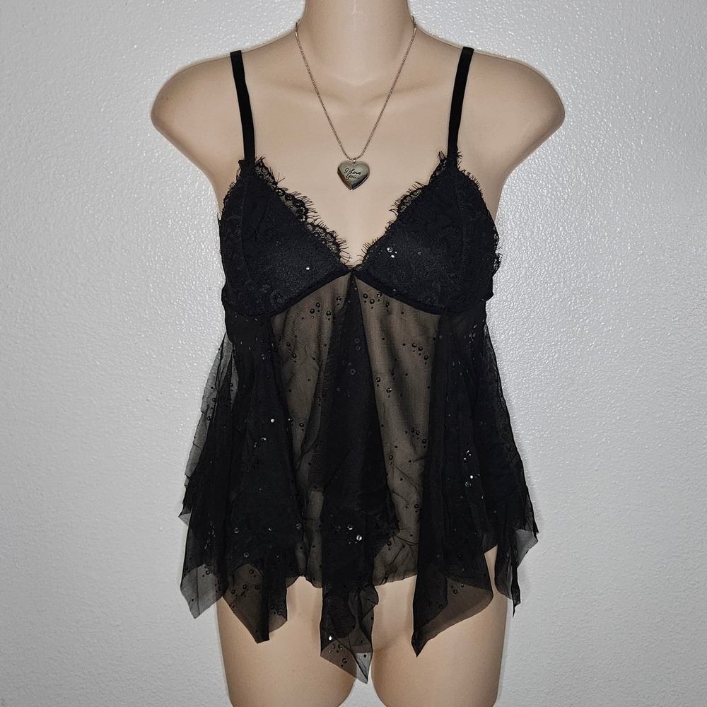 Victorias Secret Sexy Little Things Black Lace Sequin Lingerie Top